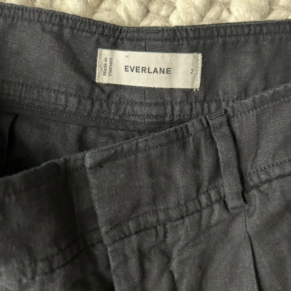 Everlane Black 100% European Flax Linen Pleated Wide Leg High Rise Pants Size 2 - Picture 6 of 7